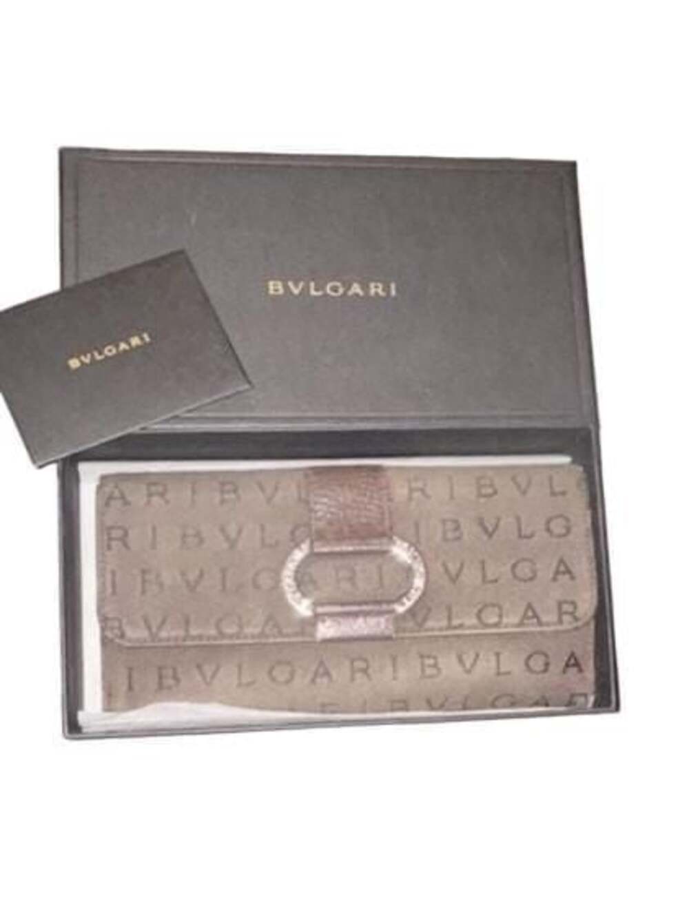 Bvlgari Brown Canvas and Leather Long Wallet with Box